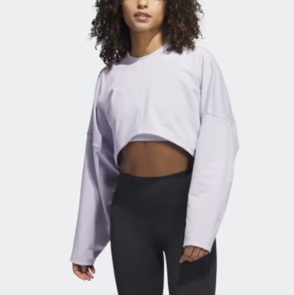 Adidas Training Yoga studio cropped long sleeve top in lilac Size Medium